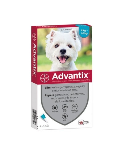 BAYER ADVANTIX DE 4 A 10KG 4 PIPETAS 1ML